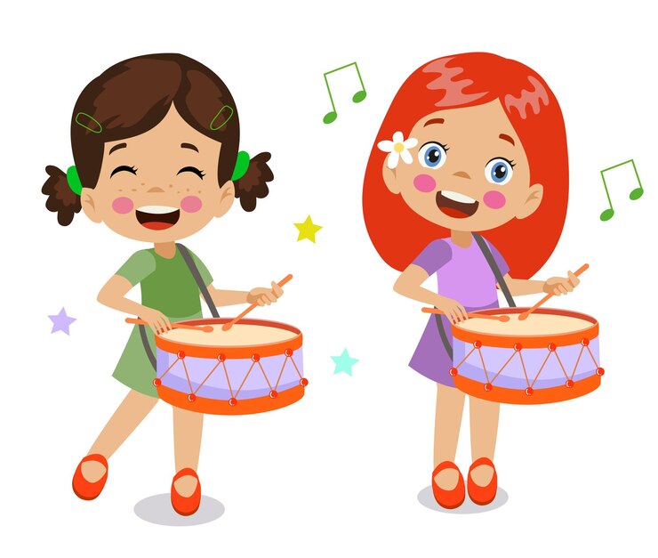 Vetor meninas bonitinhas tocando bateria