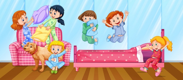 Meninas com pijamas no quarto