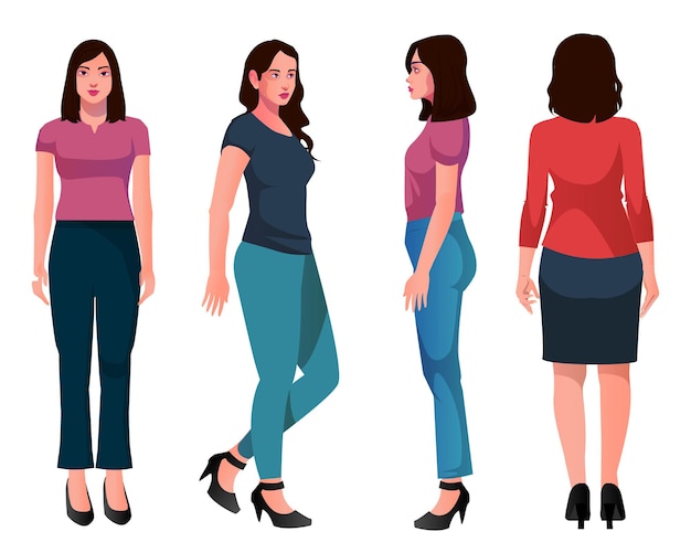 Vetor meninas com roupas diferentes credo e raça colocadas na ilustração vetorial de fundo branco