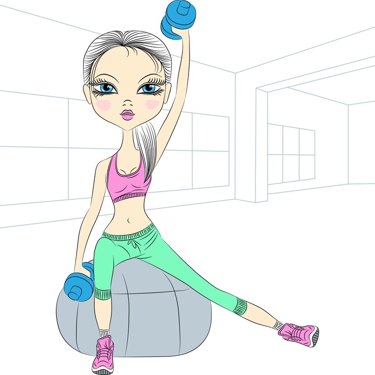 Vetor meninas da moda fitness levantando halteres na academia