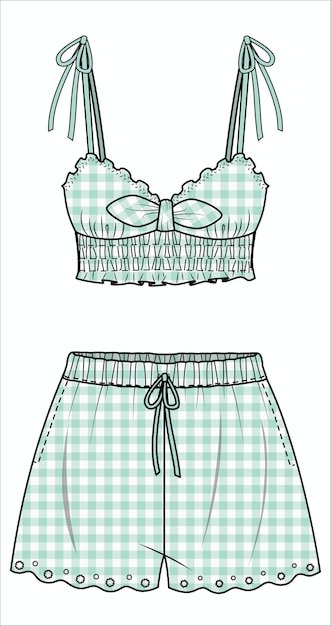 Vetor meninas e mulheres vestem pijamas conjunto superior e inferior ilustração vetorial de esboço