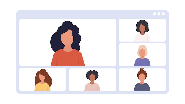 Meninas em uma conferência online. janela do aplicativo com conferência. isolado em um fundo branco. ilustração vetorial