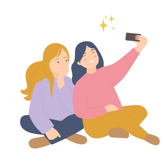 Meninas felizes tirando fotos de selfie