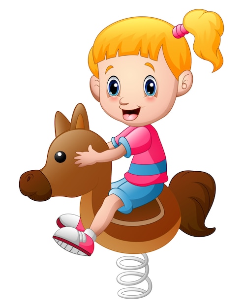 Vetor menininha, tocando, cavalo balanço