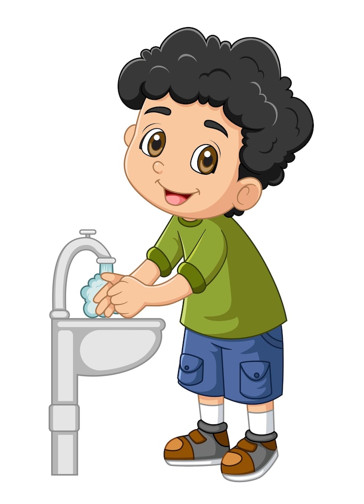 Menino a lavar as mãos.