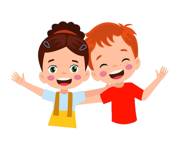 Menino abraça o melhor amigo e sinta-se feliz