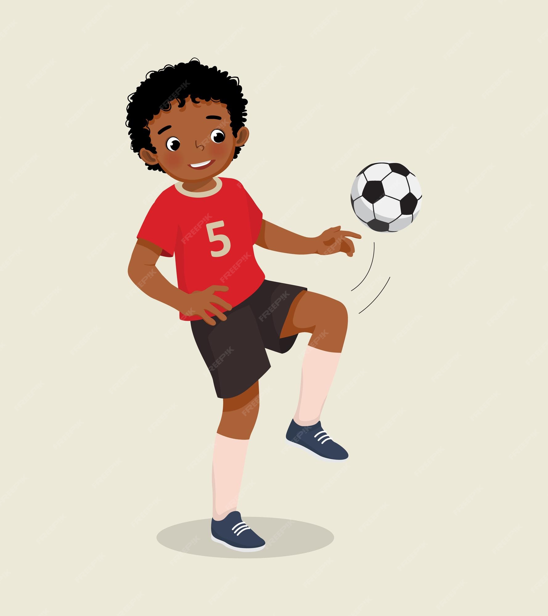 Jovem Africano Sorrindo Jogando Futebol Ilustração Desenhos Animados  Jogador Futebol vetor(es) de stock de ©sotosy 488220724