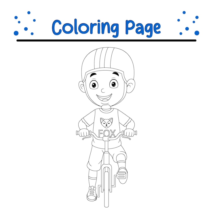Vetor menino andando de bicicleta página de coloração