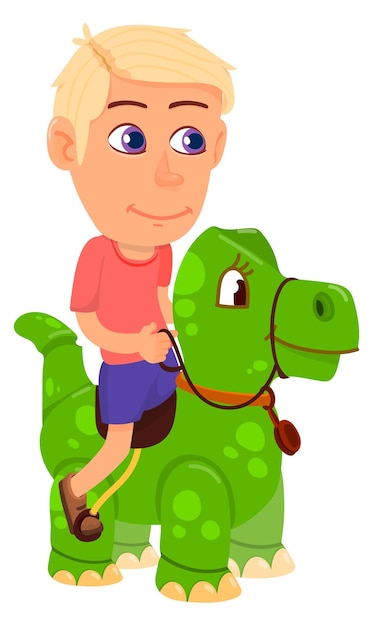 Menino andando de brinquedo de dinossauro jogo de criança engraçado