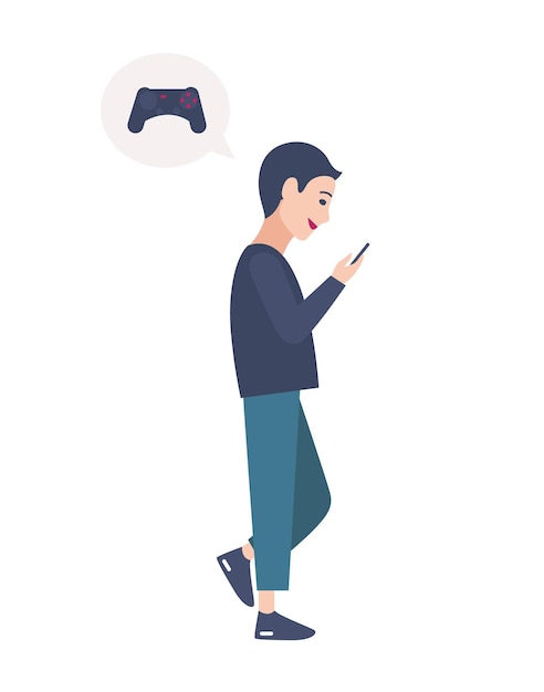 Pessoas de jogos em estilo simples jogo de vídeo dos desenhos animados  ilustração vetorial mão segurando o telefone celular