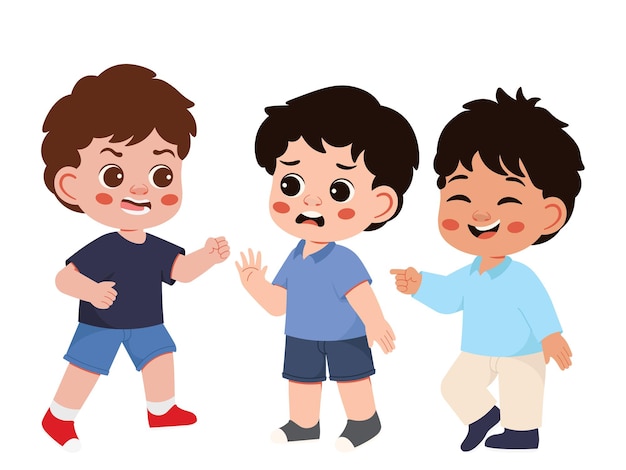 Menino batendo no personagem de seu amigo Para de intimidar Ilustração