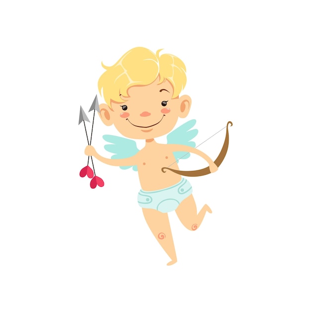 Menino bebê cupido com flechas e arco alado criança na fralda adorável símbolo de amor personagem de desenho animado