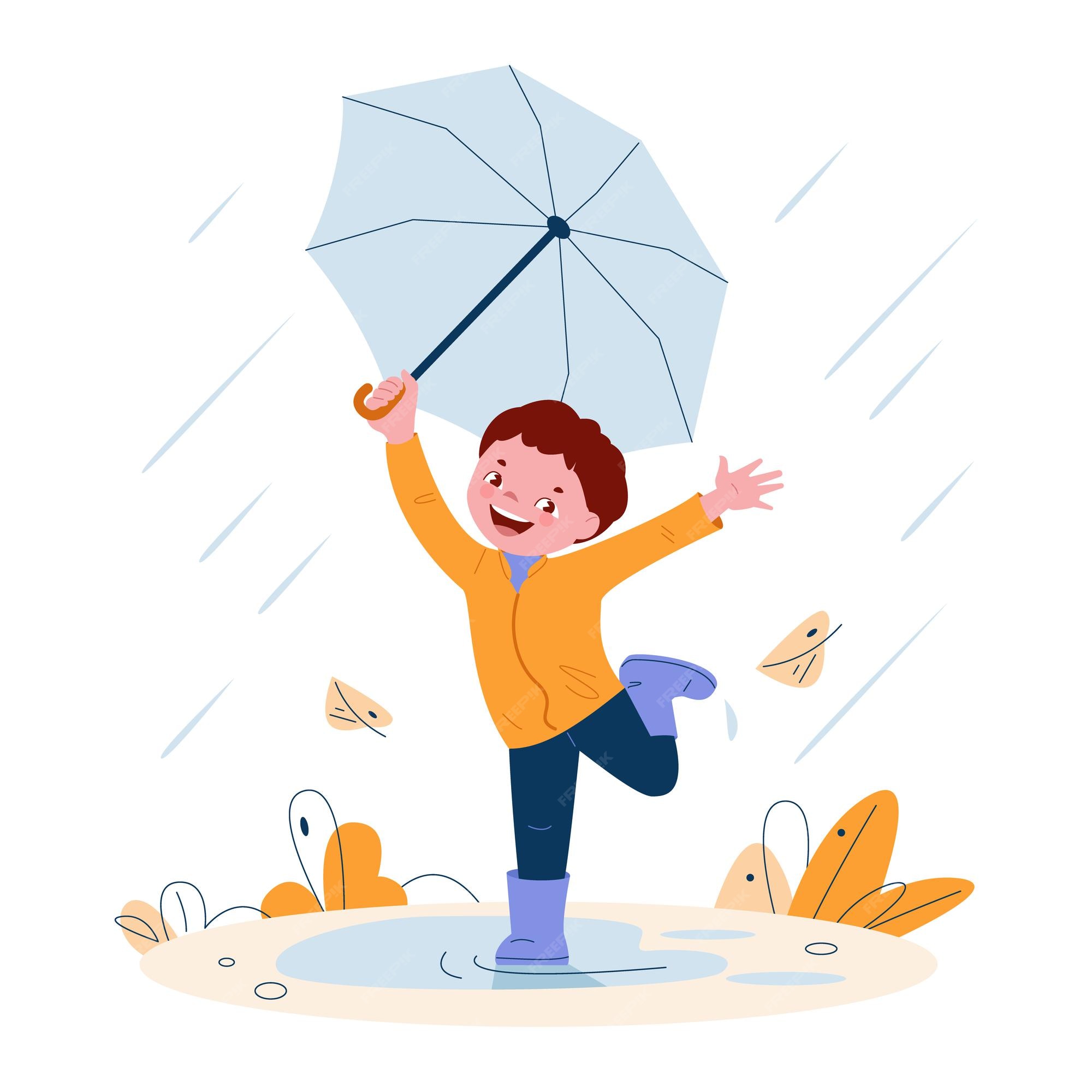 cartão com nuvem kawaii, guarda-chuva, botas de borracha e folhas de  outono. feliz citação de estação chuvosa. imprima como um cartão ou um  pôster aconchegante. 10791123 Vetor no Vecteezy