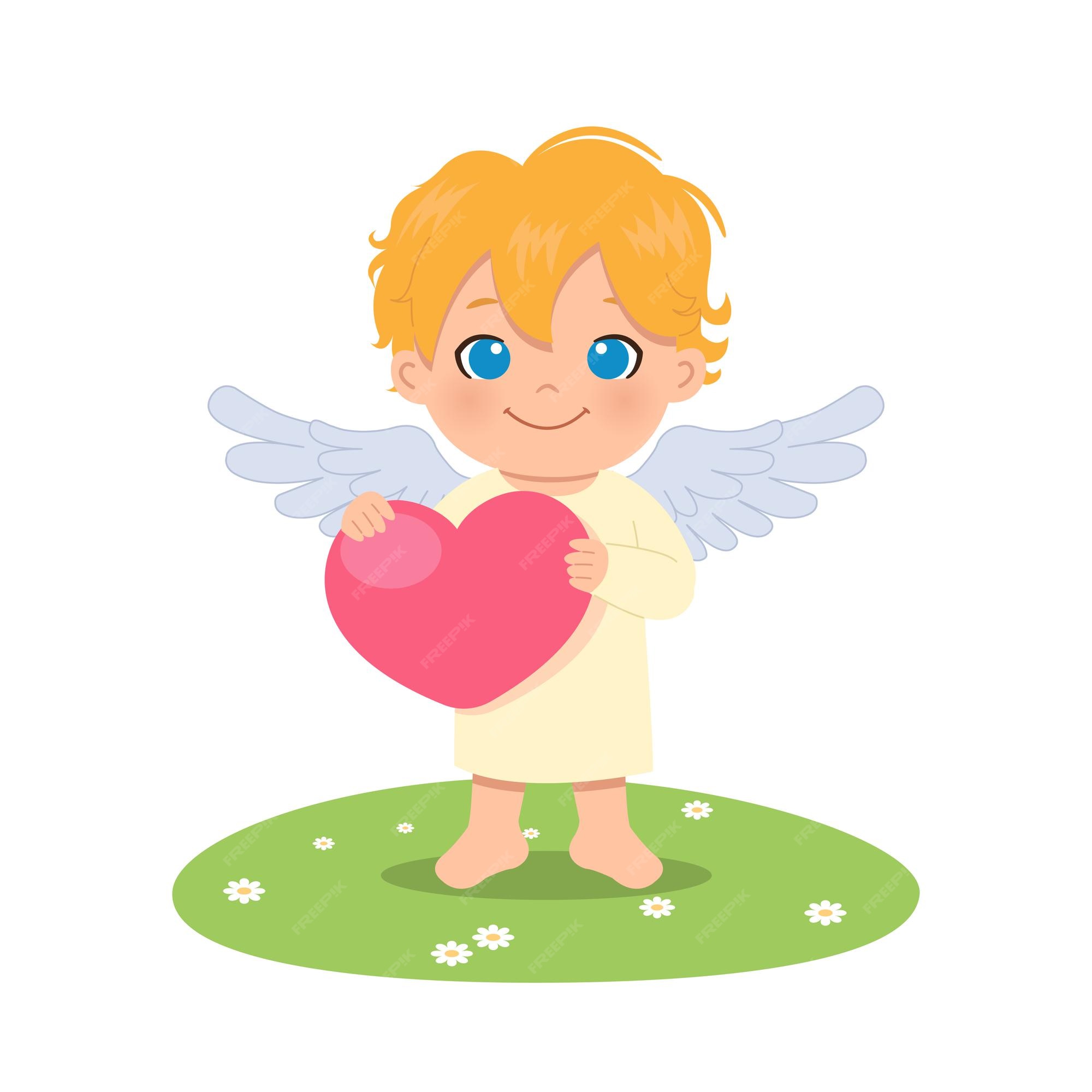 Ilustração dos desenhos animados de um anjo bonito segurando