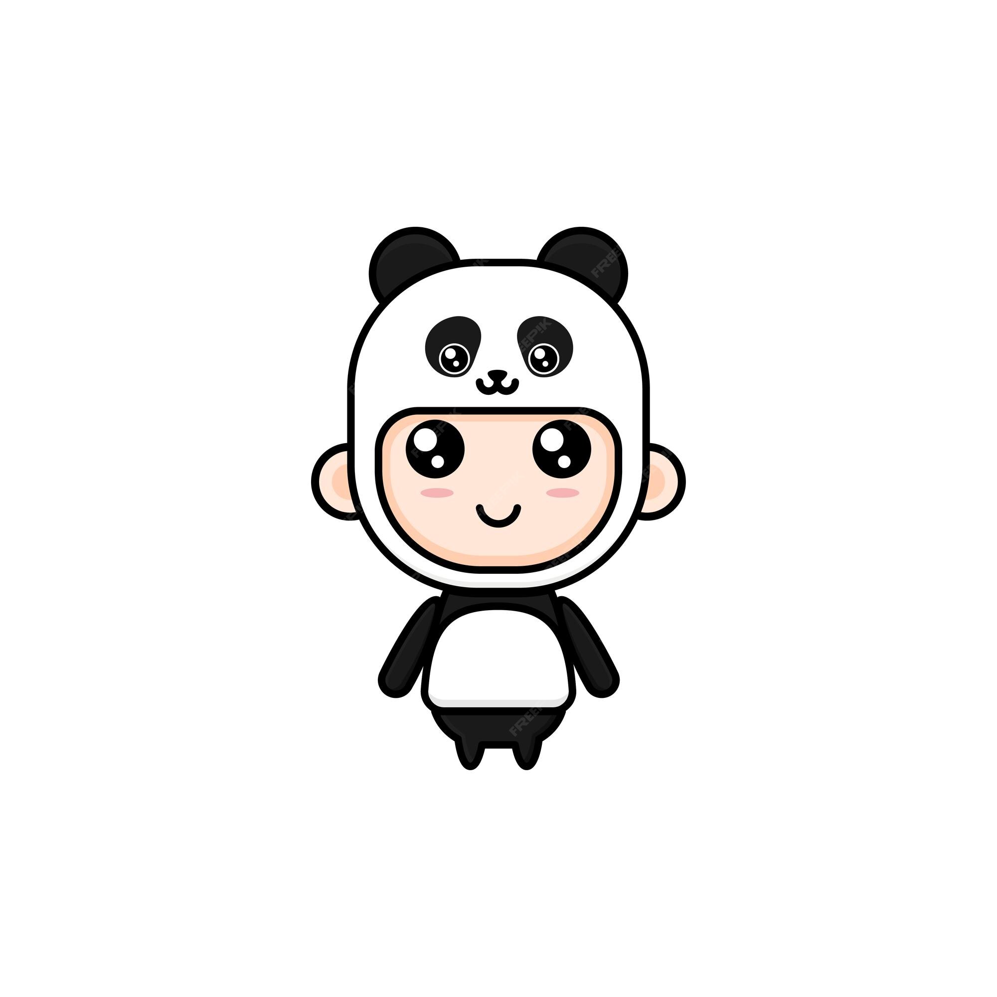 menino bonito vestindo fantasia de panda. ilustração de desenho