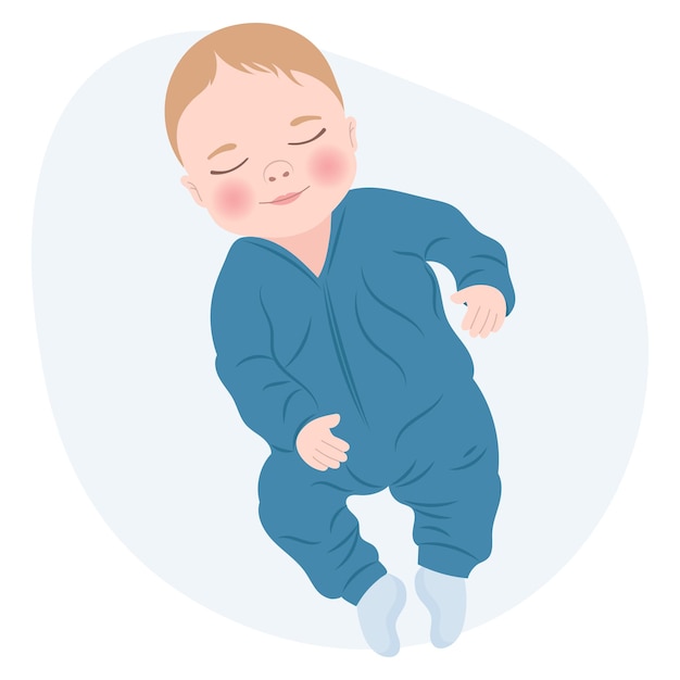 Vetor menino bonito dormindo em roupas azuis, menino recém-nascido. cartão infantil, impressão, ilustração