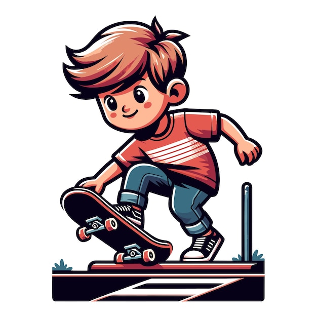 Vetor menino bonito feliz brincando de skate ilustração vetorial menino skater modelo de design