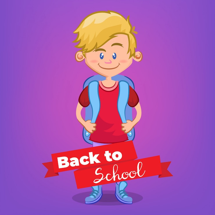 Vetor menino bonito ir para escola dos desenhos animados