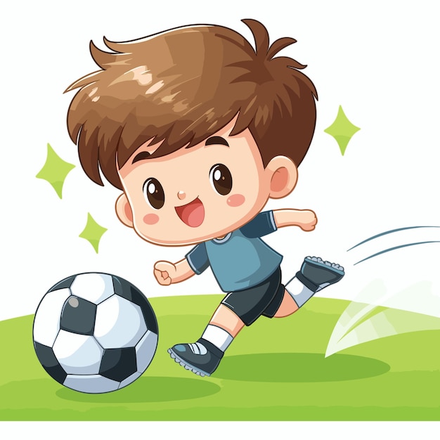 Vetor menino bonito jogando futebol ilustração vetorial de desenho animado