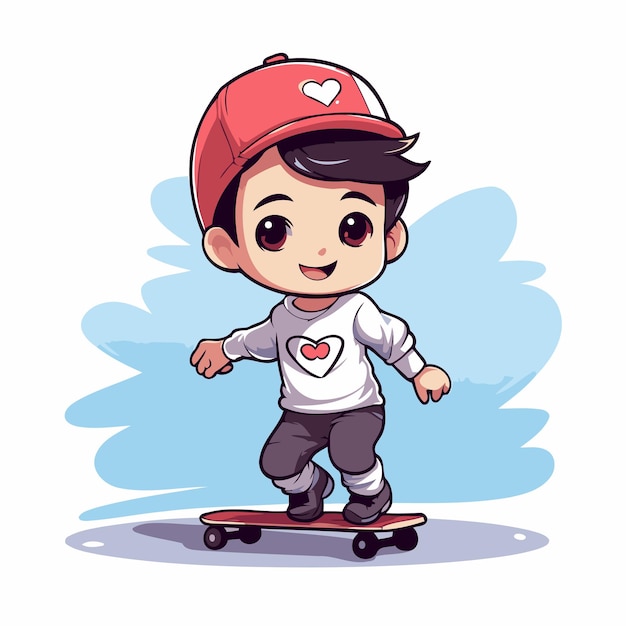 Vetor menino bonito montando um skate ilustração vetorial de desenho animado