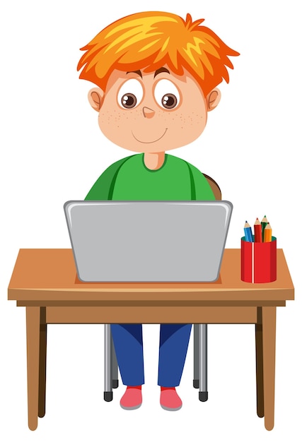 menino bonito usando laptop