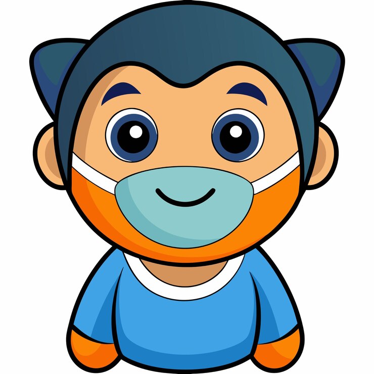 Vetor menino bonito usando uma máscara ilustração vetorial bebê bonito para mascote logoflyer página de desembarque de banner bebê vetor isolado