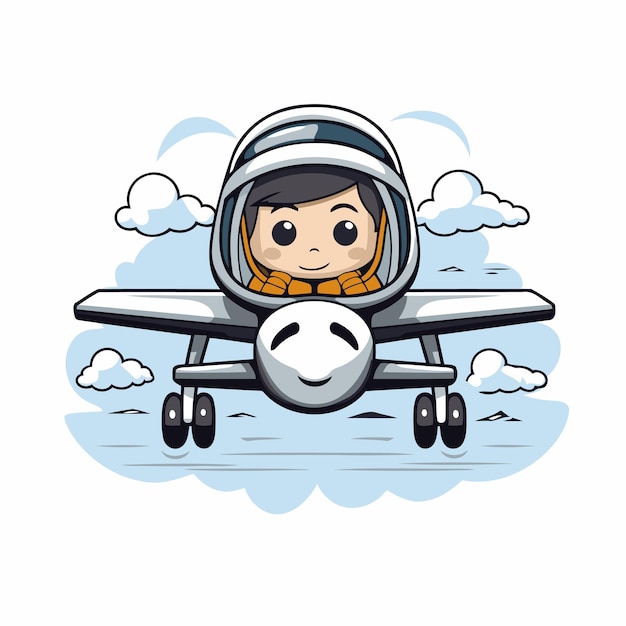 Menino bonito voando em um avião ilustração vetorial em fundo branco