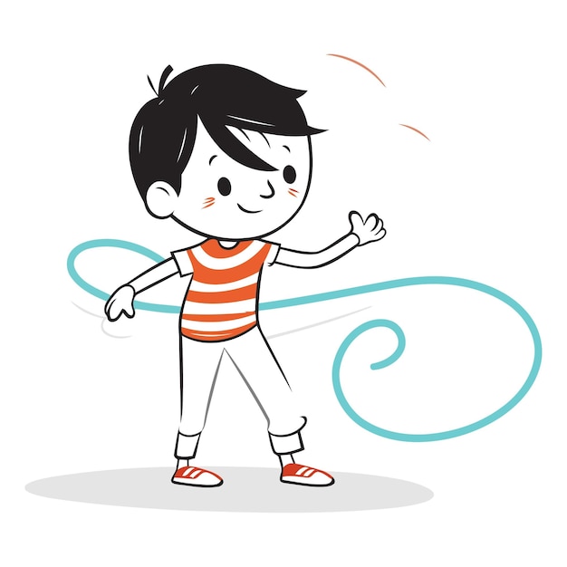 Vetor menino brincando com hula hoop no estilo de desenho animado