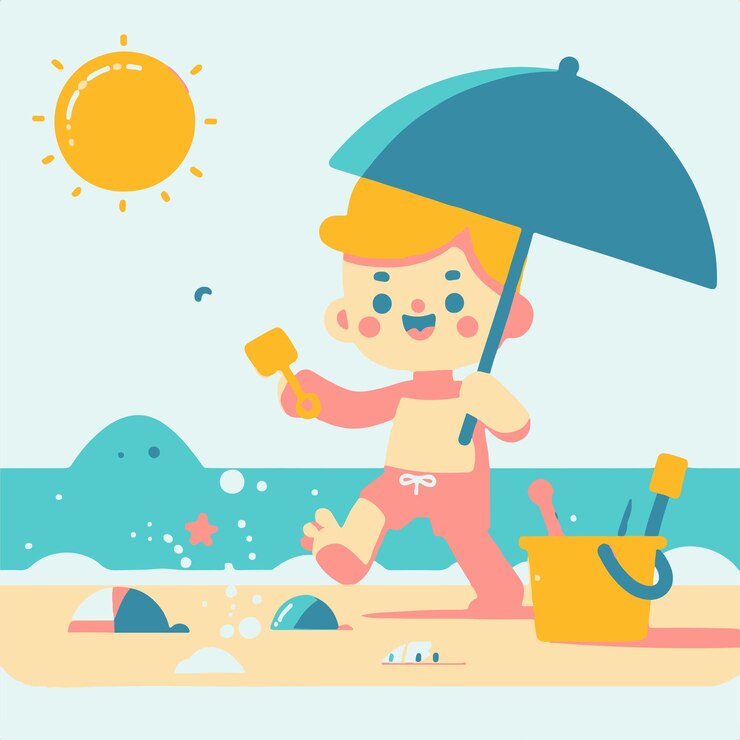 Menino brincando de areia na praia
