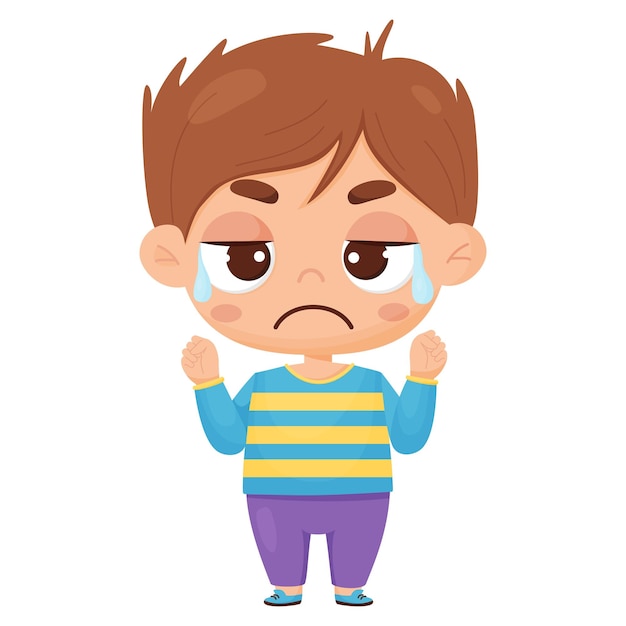Menino chorando com lágrimas Emoção de personagem masculino