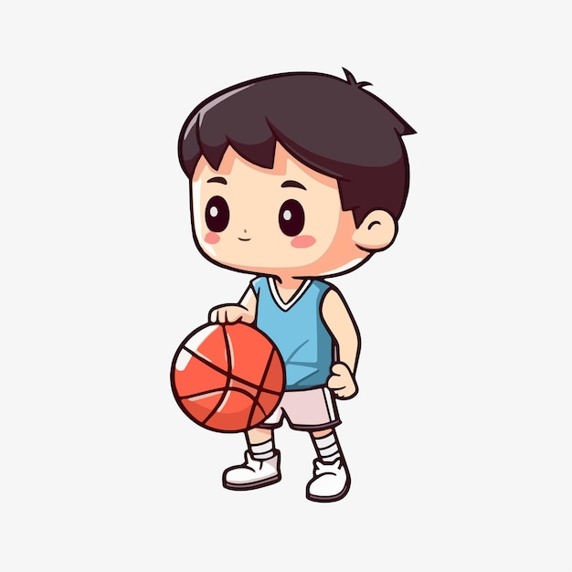 Menino com uma bola de basquete em azul e branco.