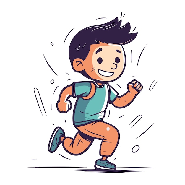 Vetor menino correndo ilustração vetorial colorida em estilo de desenho animado isolado em fundo branco