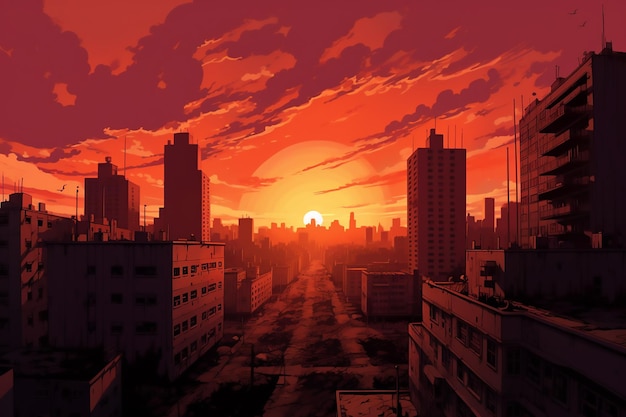 Menino de anime observando o belo céu da cidade arte digital pintura arte de anime fundos gráficos