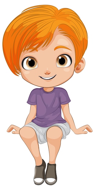 Menino de desenho animado alegre sentado