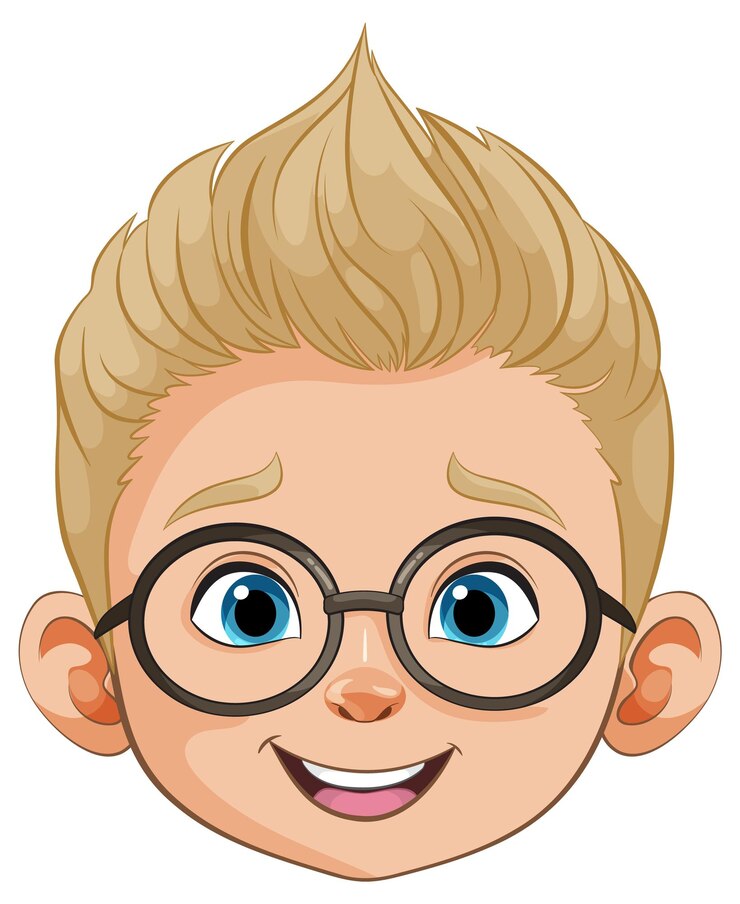 Vetor menino de desenho animado sorridente com óculos