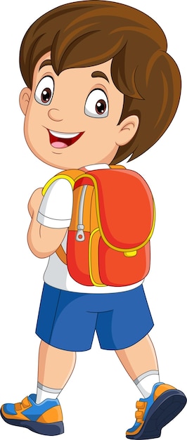 Vetor menino de escola feliz dos desenhos animados com mochila