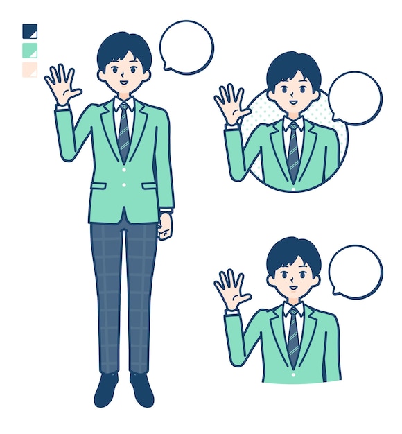 Menino de escola simples Green BlazerSaudações