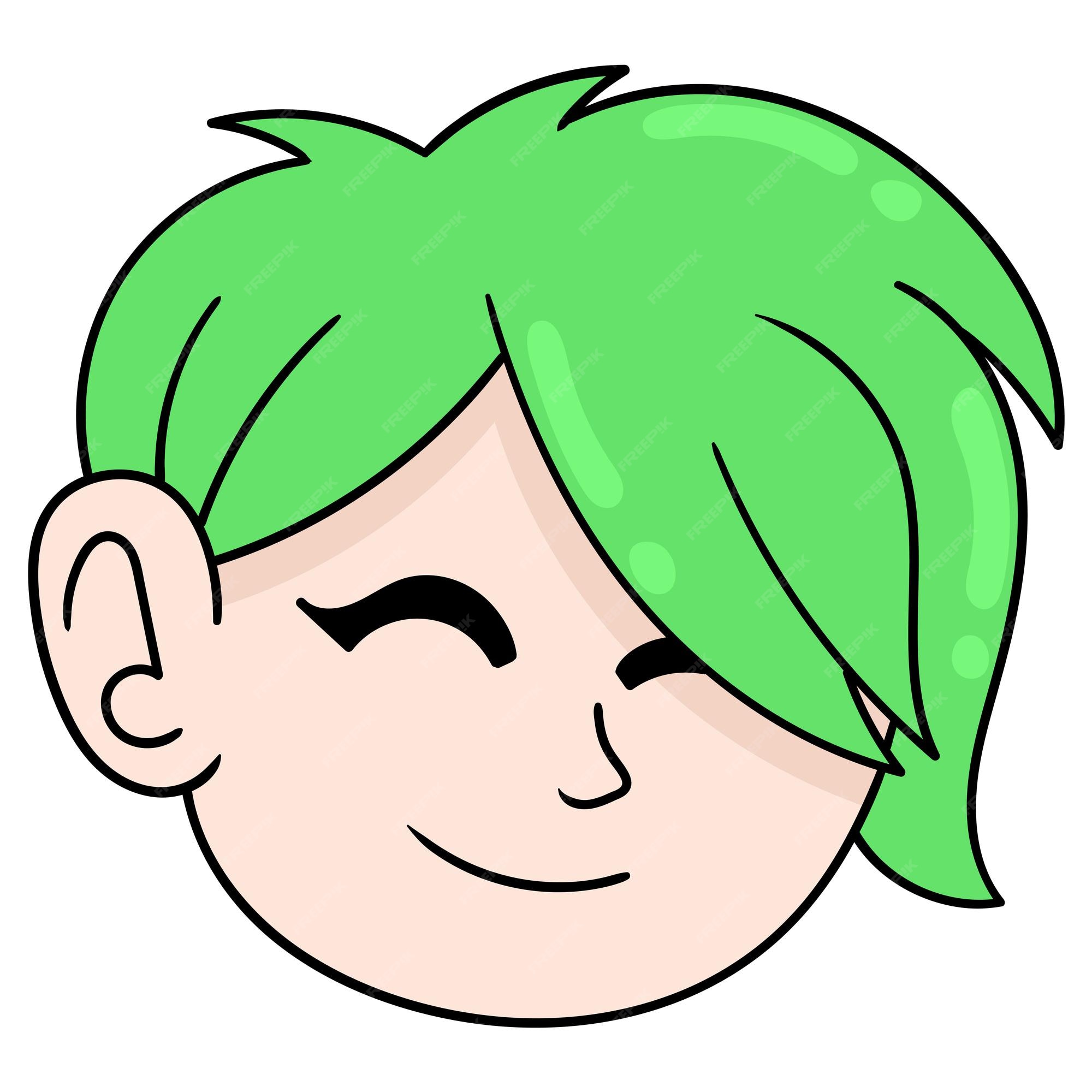 Emoticon Bonito Com Cabelo Verde - Emoji - Vector a Ilustração