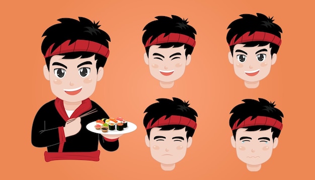 Vetor menino de sushi japão design de personagem desenho animado ilustração vetor asiático