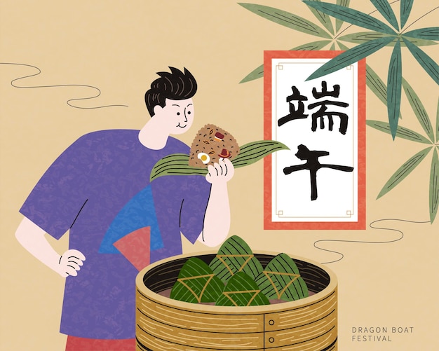 Menino desfrutando de delicioso zongzi