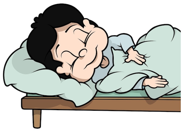 Menino dormindo e sonhando na cama como ilustração dos desenhos animados