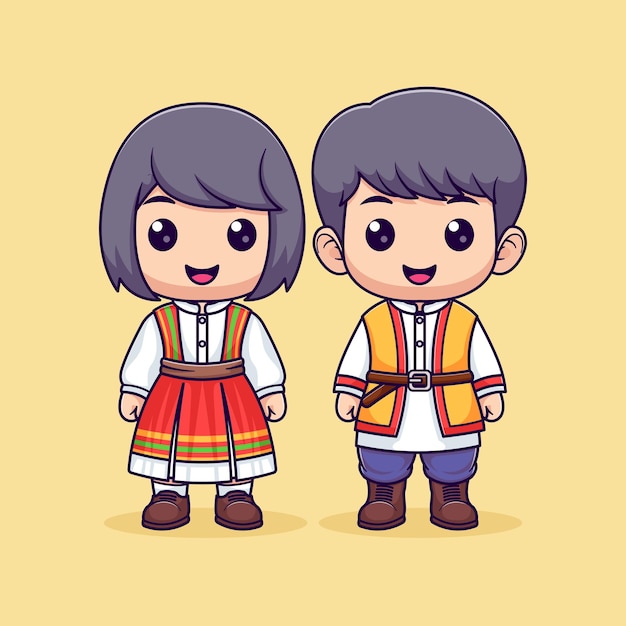 Vetor menino e menina bonitos em roupas tradicionais armênias ilustração de ícone vetorial