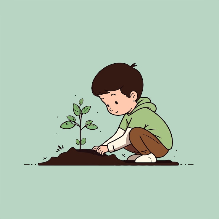 Vetor menino e planta na ilustração do dia mundial do meio ambiente