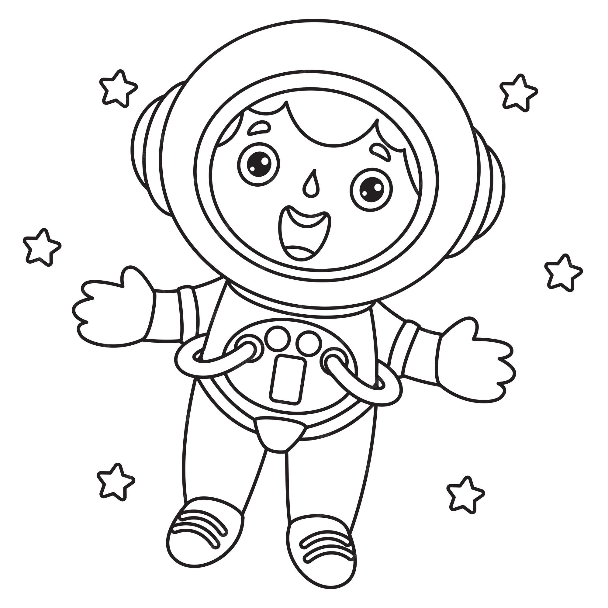 Menino em traje de astronauta, página de desenho para colorir para crianças