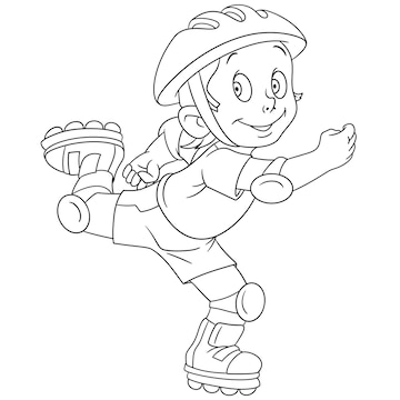 Desenho Página Colorir Menina Dos Desenhos Animados Nos Patins Com imagem  vetorial de Oleon17© 359205504