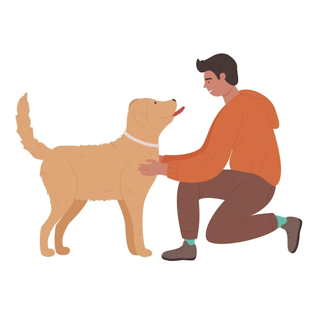 Menino feliz sorridente com seu cachorrinho lambendo
