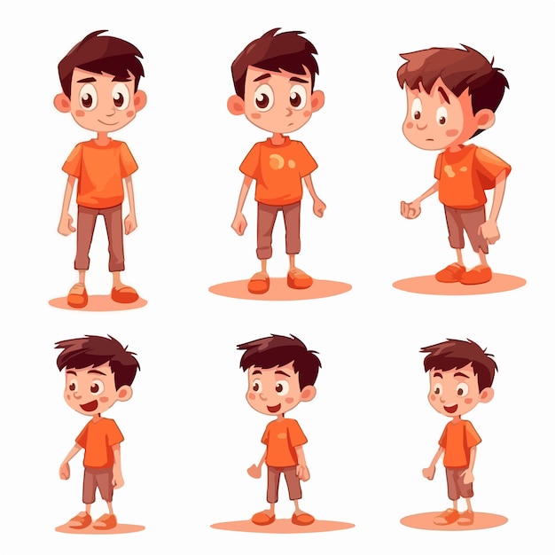 Vetor menino garoto em desenho vetorial de roupa laranja