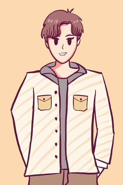 Menino homem ídolo kpop cara asiático personagem na moda ilustração desenhada à mão