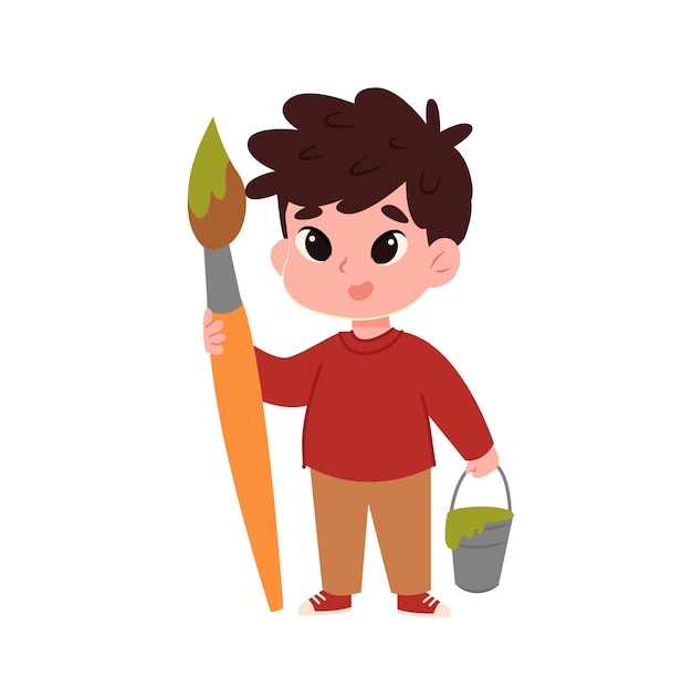 menino ilustração vetorial de criança menino segura pincel