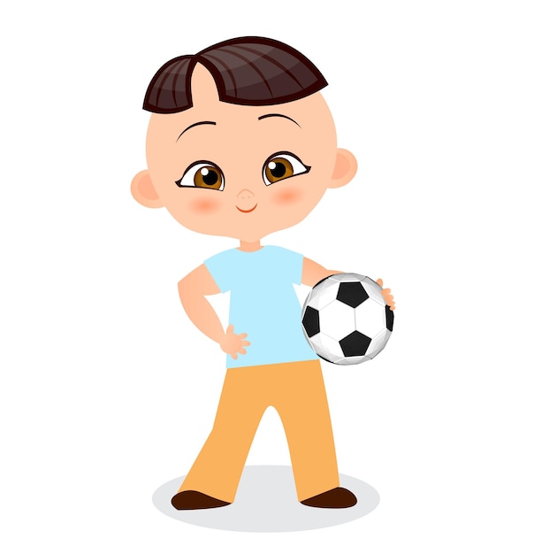 Menino japonês. criança jogando futebol. vetor eps de ilustração 10 isolado no fundo branco. estilo liso dos desenhos animados.